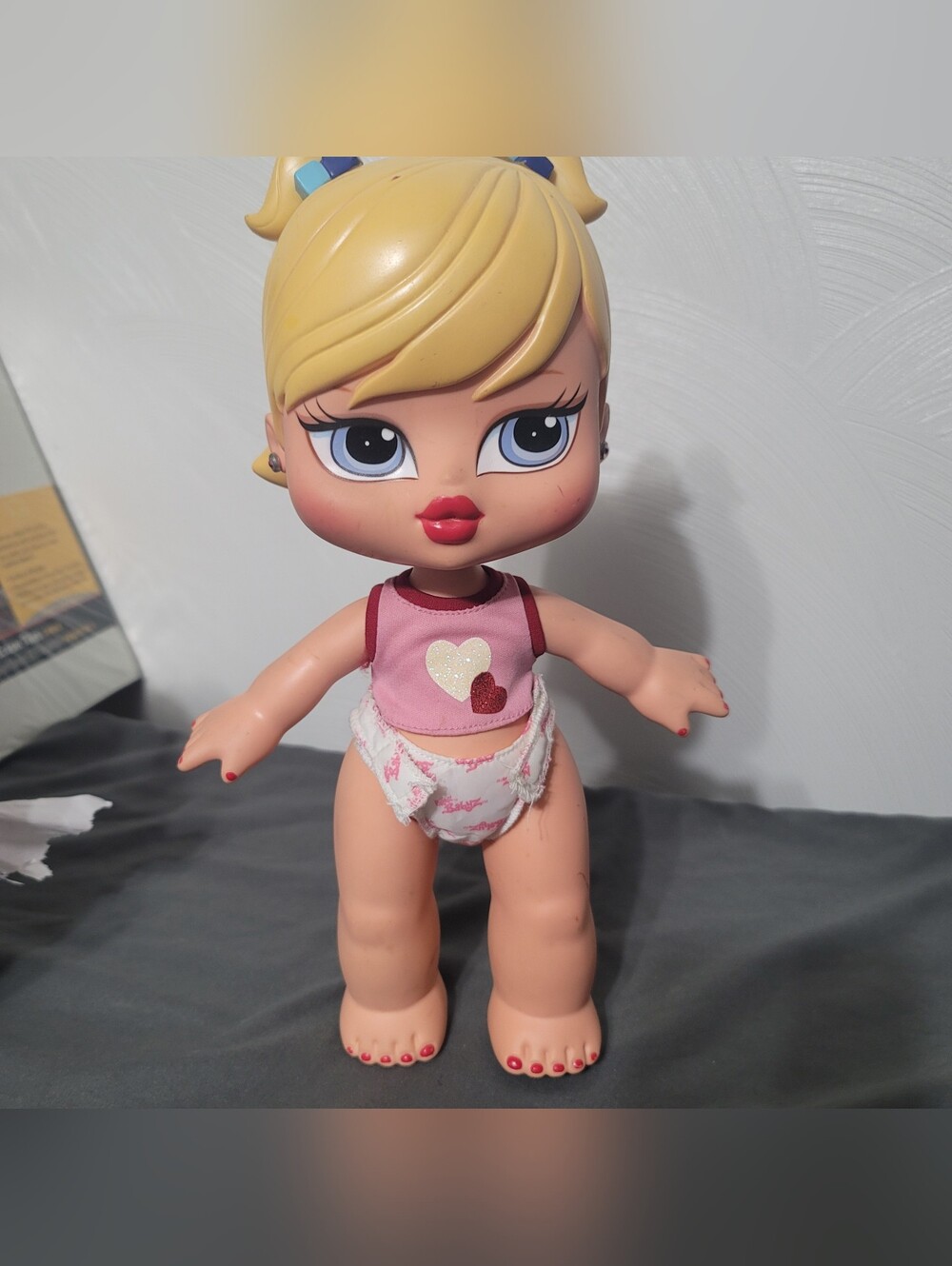Vintage 2005 Big Baby Bratz Doll Cleo With Pink Heart Shirt, Panties And Bottle